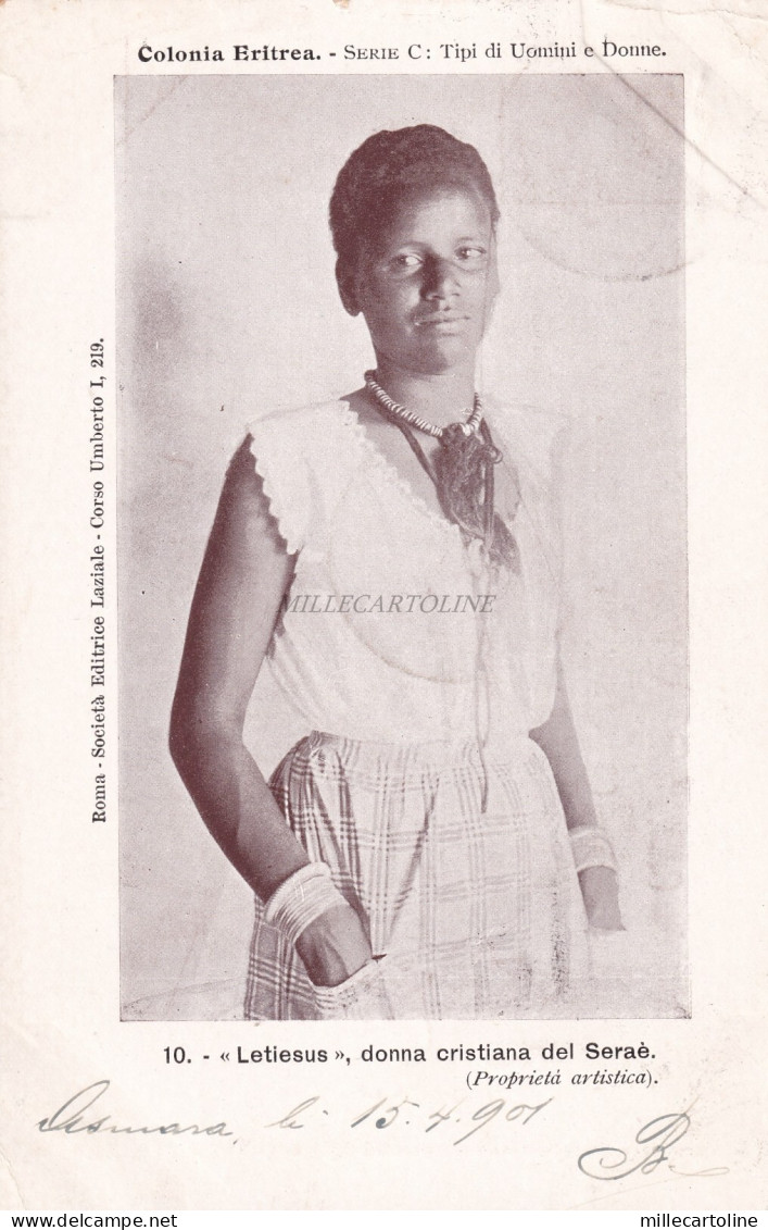 COLONIA ERITREA - Tipi di Uomini e Donne - Letiesus donna Seraè 1901 Postcard