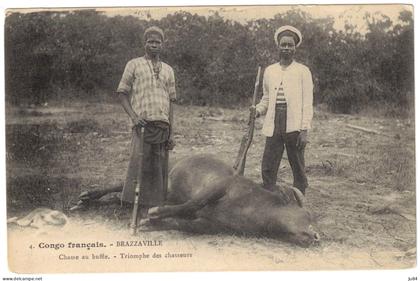 Afrique - Congo - Congo Français - Brazzaville - Chasse au buffle - Triomphe des chasseurs - Carte Postale vierge