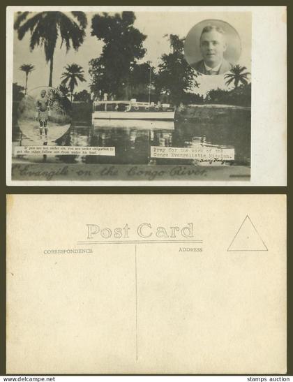 Congo Evangelistic Mission Old Real Photo Postcard Evangile on Congo River Woman