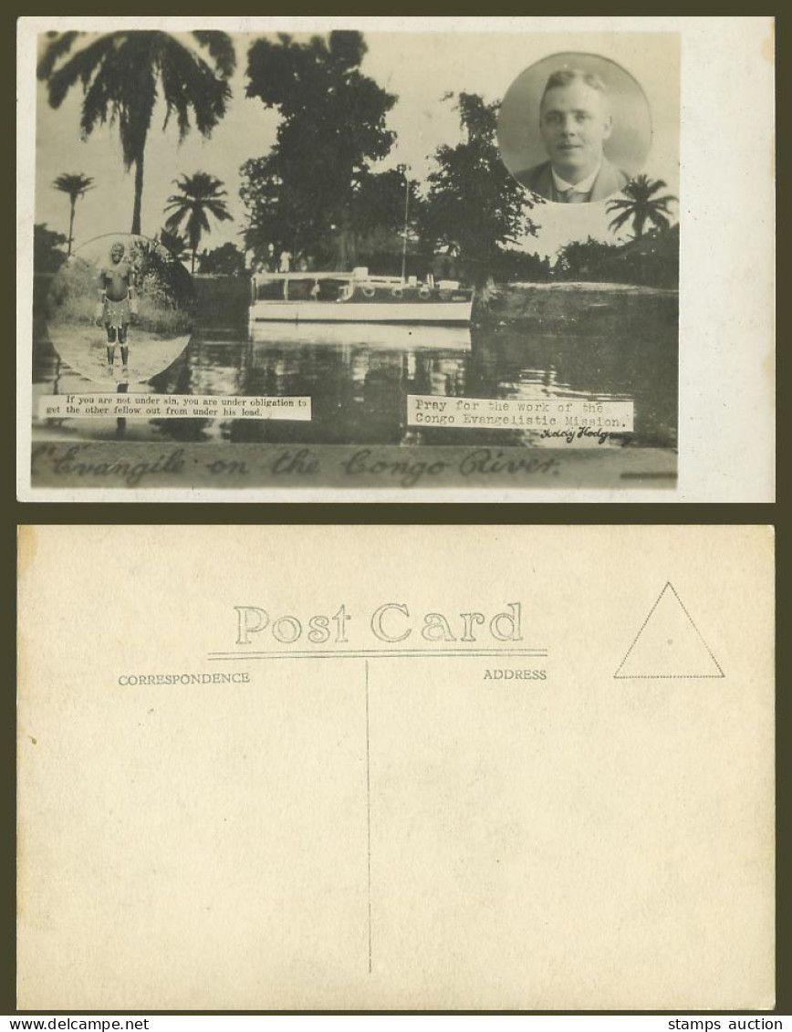 Congo Evangelistic Mission Old Real Photo Postcard Evangile on Congo River Woman