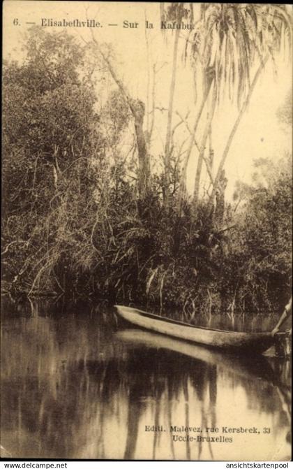 CPA Lubumbashi Elisabethville DR Kongo Zaire, Sur la Kafabu, Boot im Wasser, Palmen