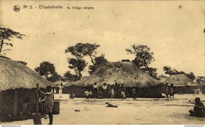 CPA Lubumbashi Elisabethville DR Kongo Zaire, Village indigène