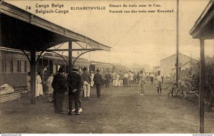 Entier postal CPA Lubumbashi Elisabethville RD Congo Zaïre, Départ du train pour le Cap