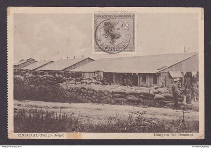 Postcard, BELGIAN CONGO, Kinshasa, Customs hangars