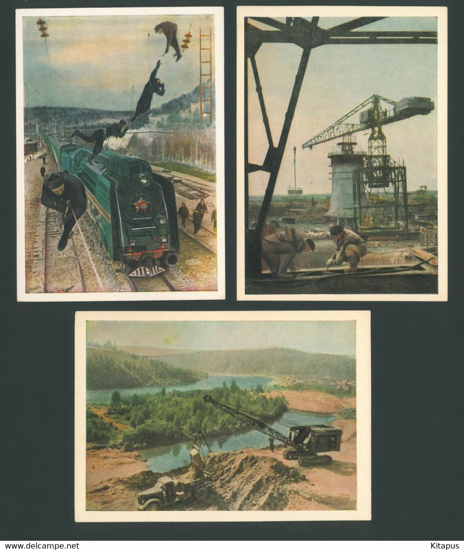 CONSTRUCTIONS in Russia set of 3 vintage postcards Строительство Russia
