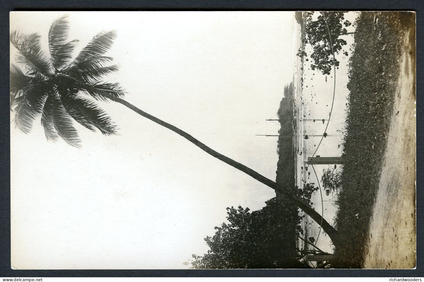 Cook Islands Pacific Islands real photo postcard, Yacht in Harbour, 1920’s, unused, superb