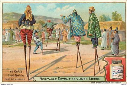 - pays div- ref-EE775- corée - corea - chromo liebig - sport féminiin - saut sur echasses - sports -