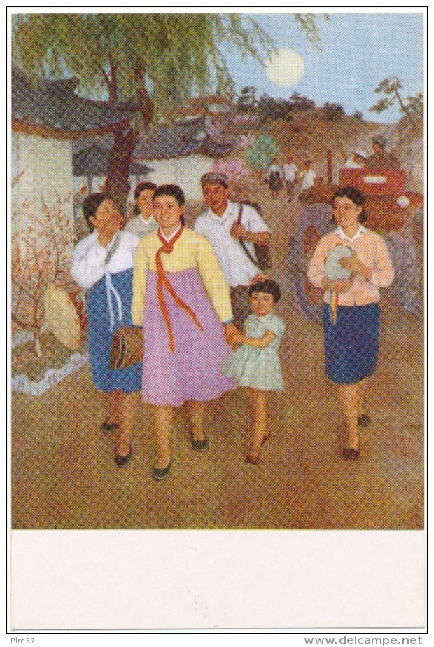 COREE DU NORD - Peinture Traditionnelle - Le Chemin de la Ferme sur le soir