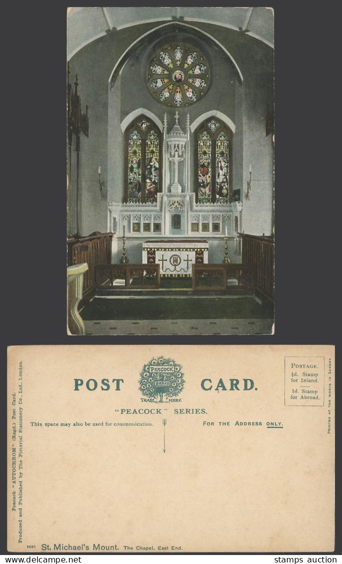 Cornwall St. Michael's Mount, Chapel East End, Stained Glass Window Old Postcard