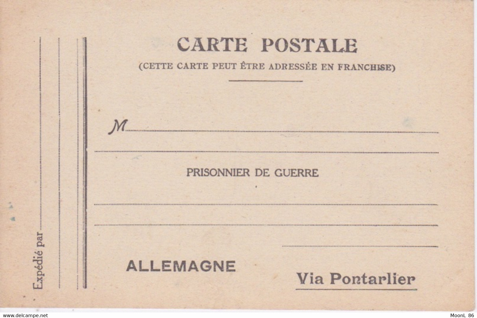 CORRESPONDANCE MILITAIRE - CARTE POSTALE A L'USAGE  PRISONNIER DE GUERRE - VIERGE - FELD POST ALLEMAGNE VIA PONTARLIER