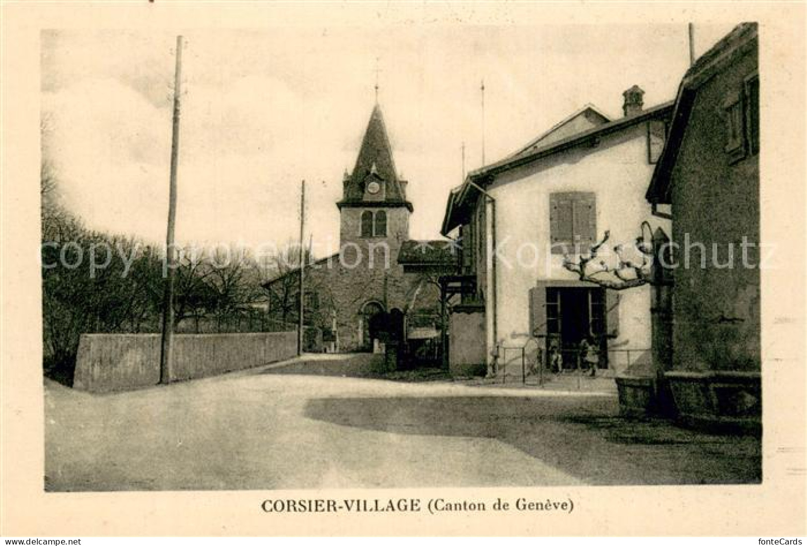 Corsier-Village GE Ortspartie mit Brunnen