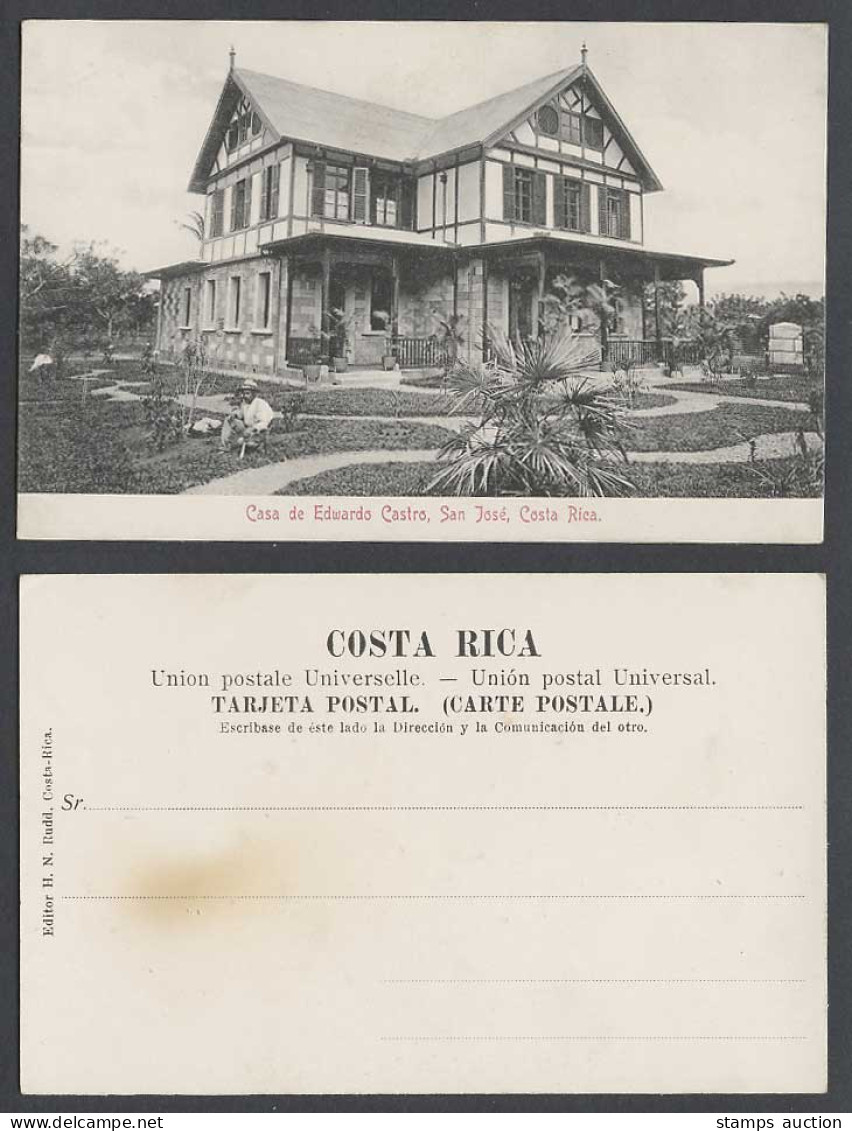 Costa Rica Old UB Postcard San Jose Casa de Edwardo Eduardo Castro, House Garden