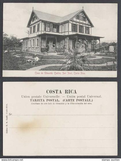 Costa Rica Old UB Postcard San Jose Casa de Edwardo Eduardo Castro, House Garden