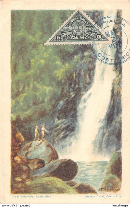 L042 Costa Rica 1933 Orosi waterfalls vintage postcard