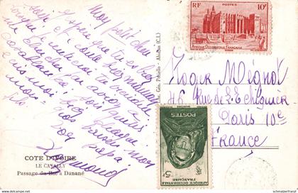 CPA AK Cote d Ivoire Elfenbeinküste Cavally Passage Bac Danane Colonie Afrique Occidentale Francaise A. O. F AOF Timbre