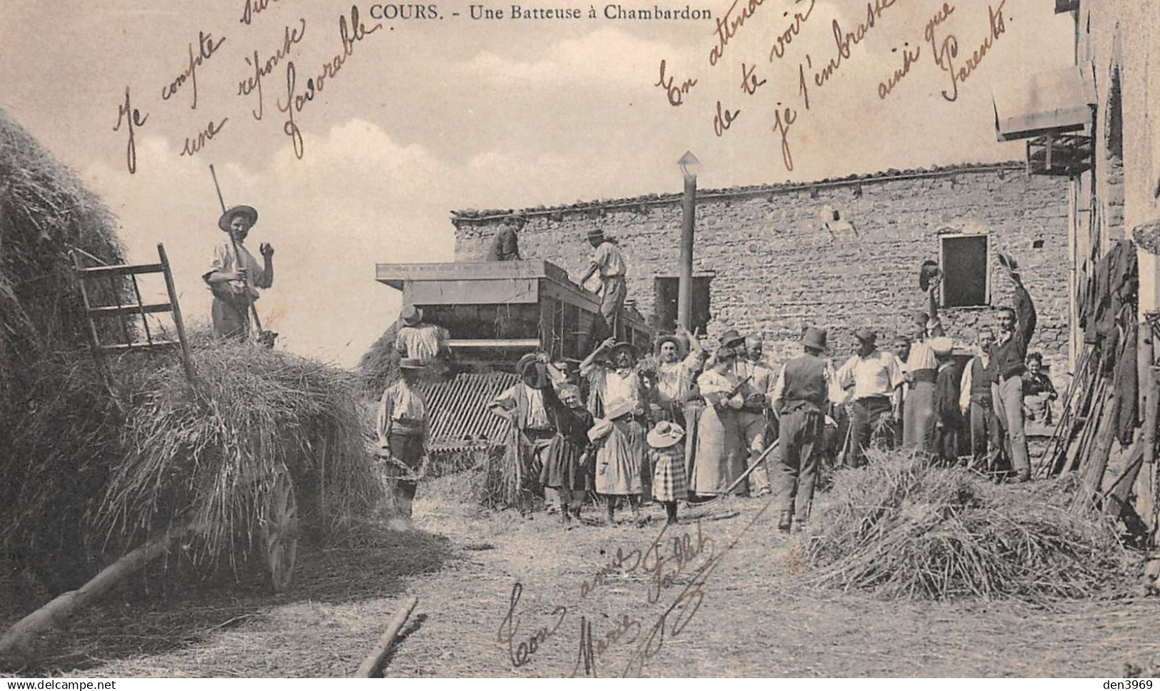 COURS-la-Ville (Rhône) - Une Batteuse à Chambardon - Battage, Chaudière - Ecrit (2 scans)