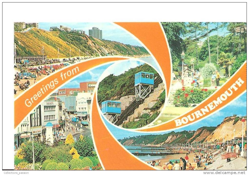 CP, Angleterre, Bournemouth, 5 vues, explications au verso, vierge
