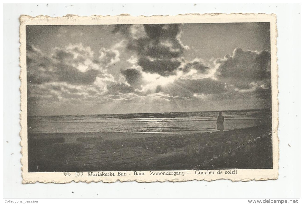 cp, BELGIQUE , MARIAKERKE Bad - Bain ,Zonondergang , coucher de soleil , voyagée , animée