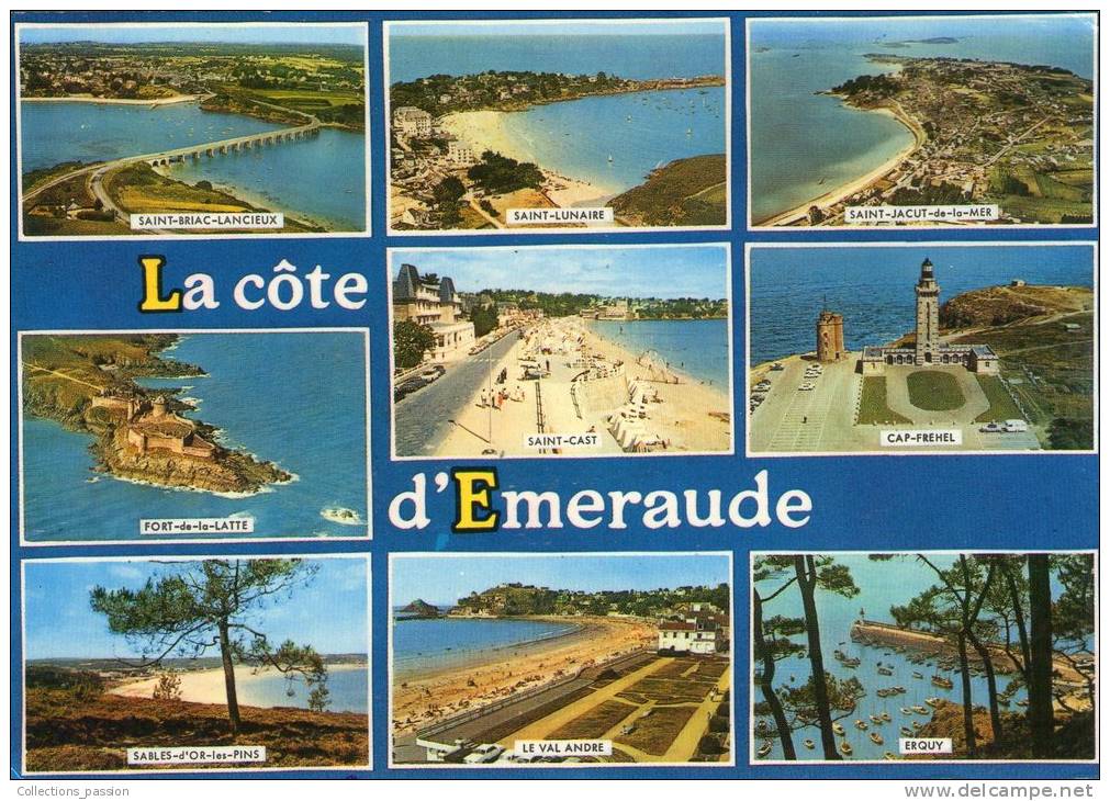 cp , BRETAGNE , LA COTE D´EMERAUDE , multi-vues , ed : Artaud , 2 , vierge , fort de la Latte , Erquy
