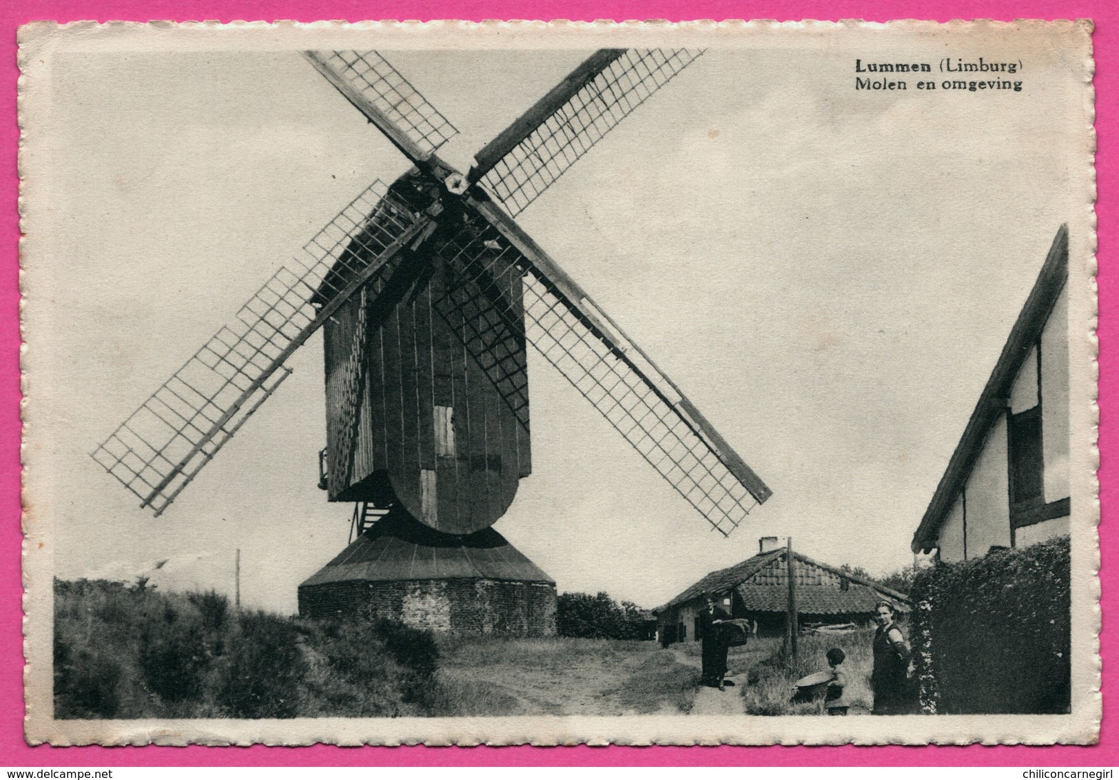 Cp Dentelée - Lummen - Molen en omgeving - Limburg - Moulin à Vent - Animée - Em. BEERNAERT