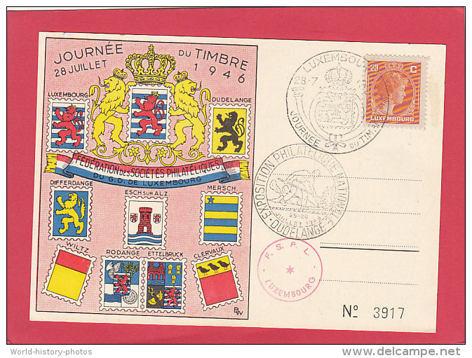 CP - DUDELANGE - Journée du timbre 28 Juillet 1946 - Fédération des Sociétés Philatéliques du Grand Duché du Luxembourg