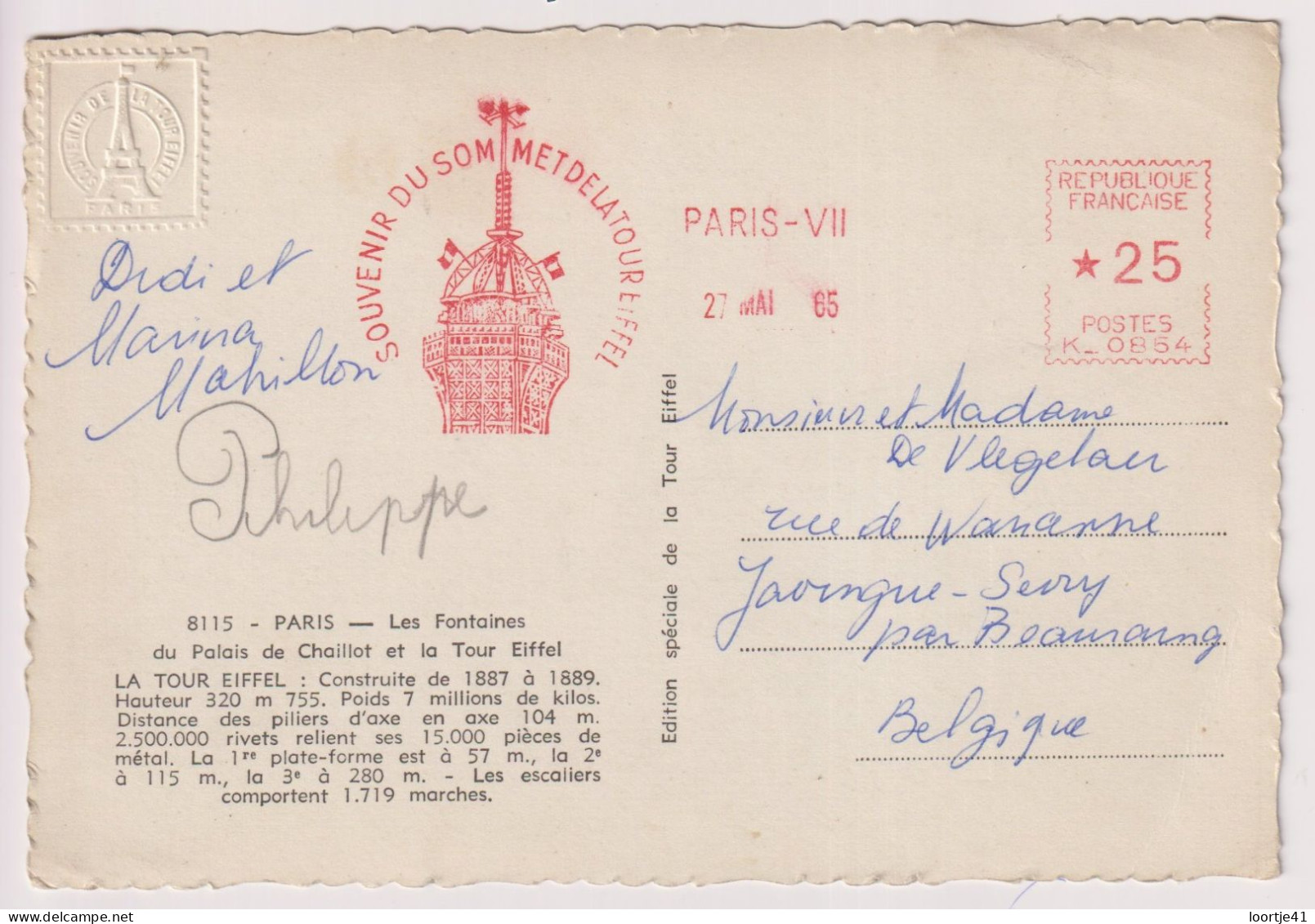 CP - Paris - souvenir du sommet de la tour Eiffel - 1965