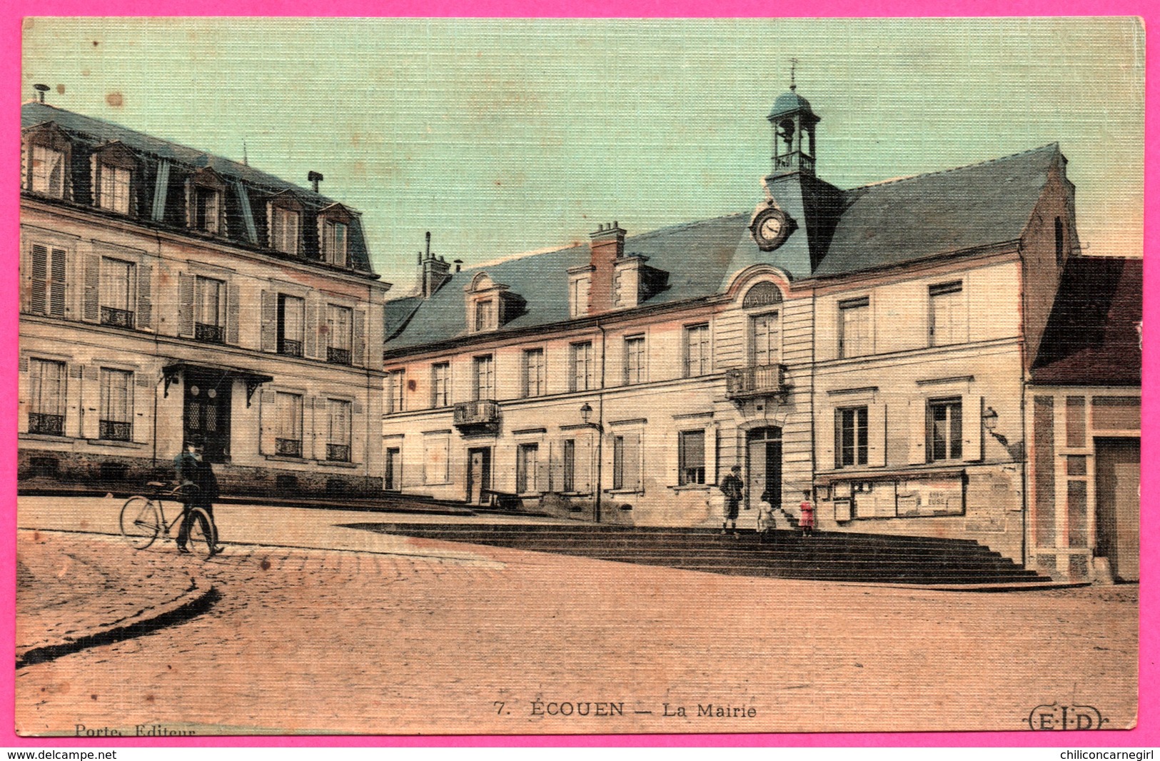 Cp Toilée - Ecouen - La Mairie - Animée - Edit. E.L.D. PORTE - Colorisée