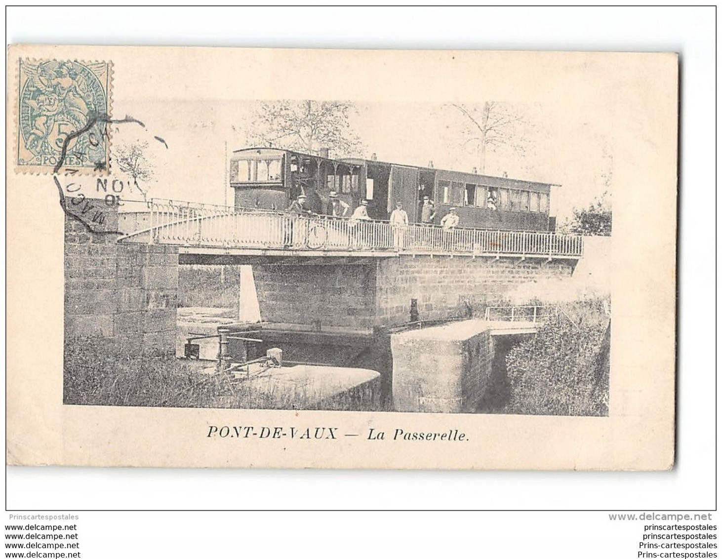 CPA 01 Pont de Vaux la passerelle et le train tramway ligne de Pont de Vaux Fleurville