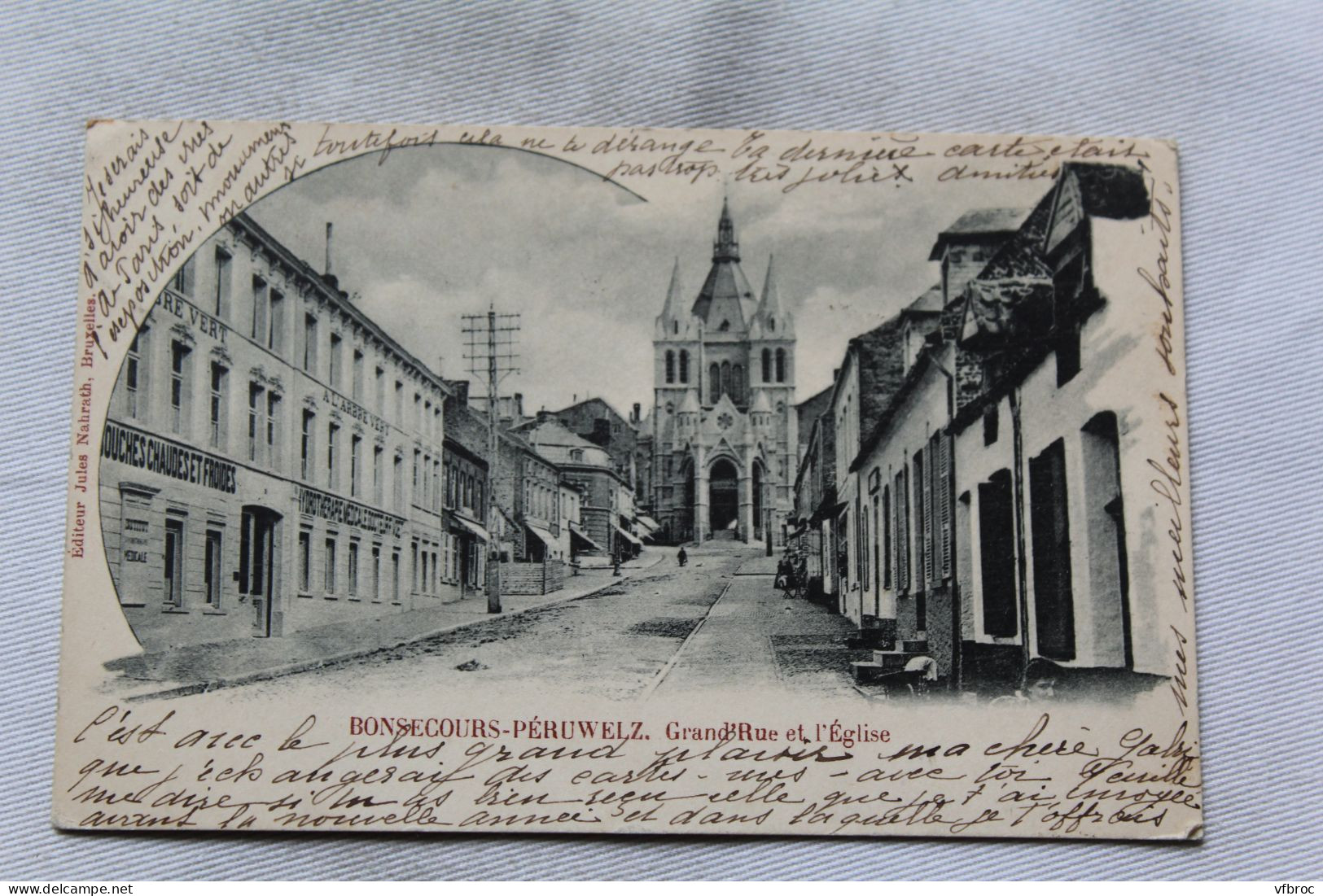 Cpa 1901, Bonsecours Péruwelz, grand' rue et l'église, Belgique
