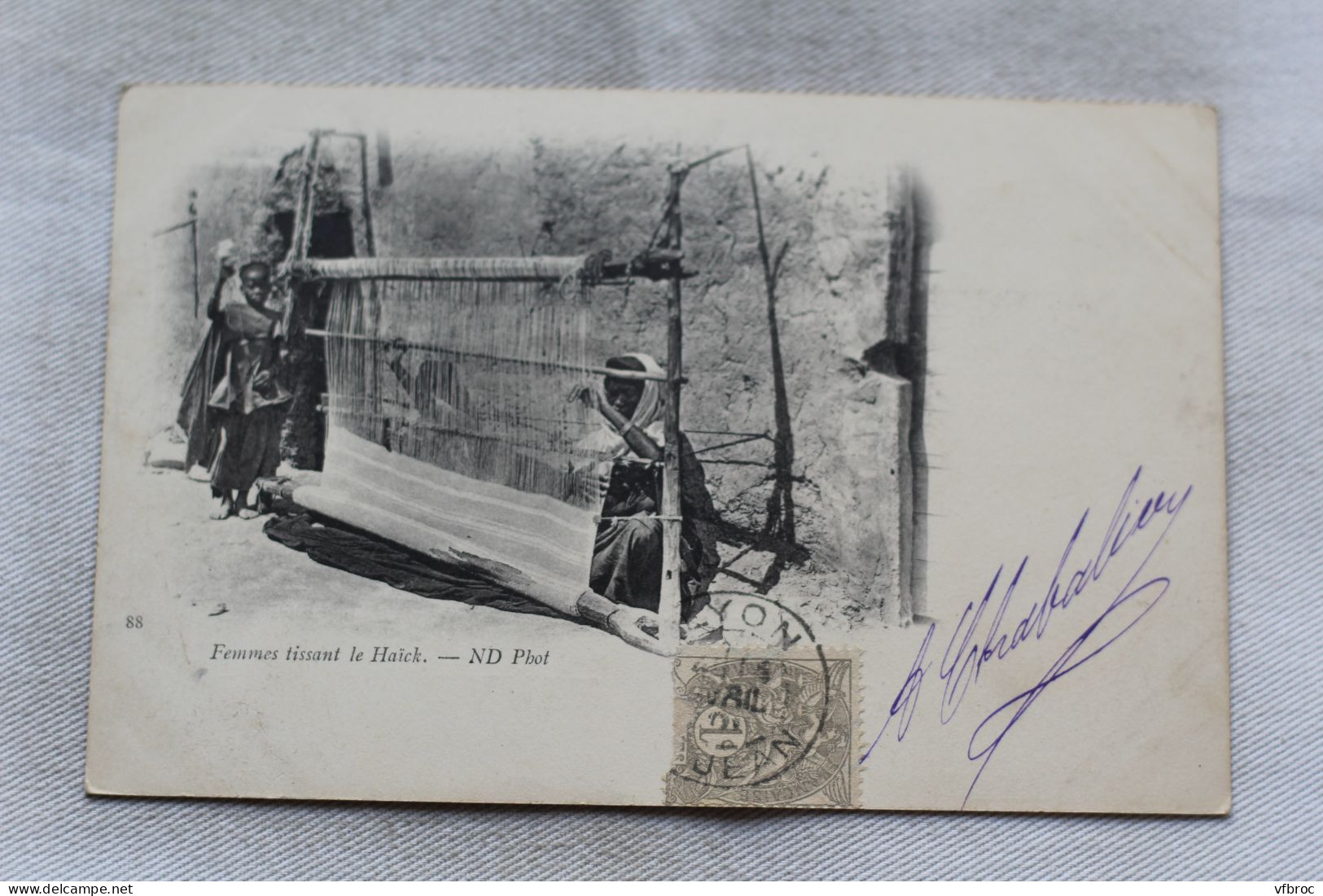 Cpa 1901, femmes tissant le Haïck, Algérie
