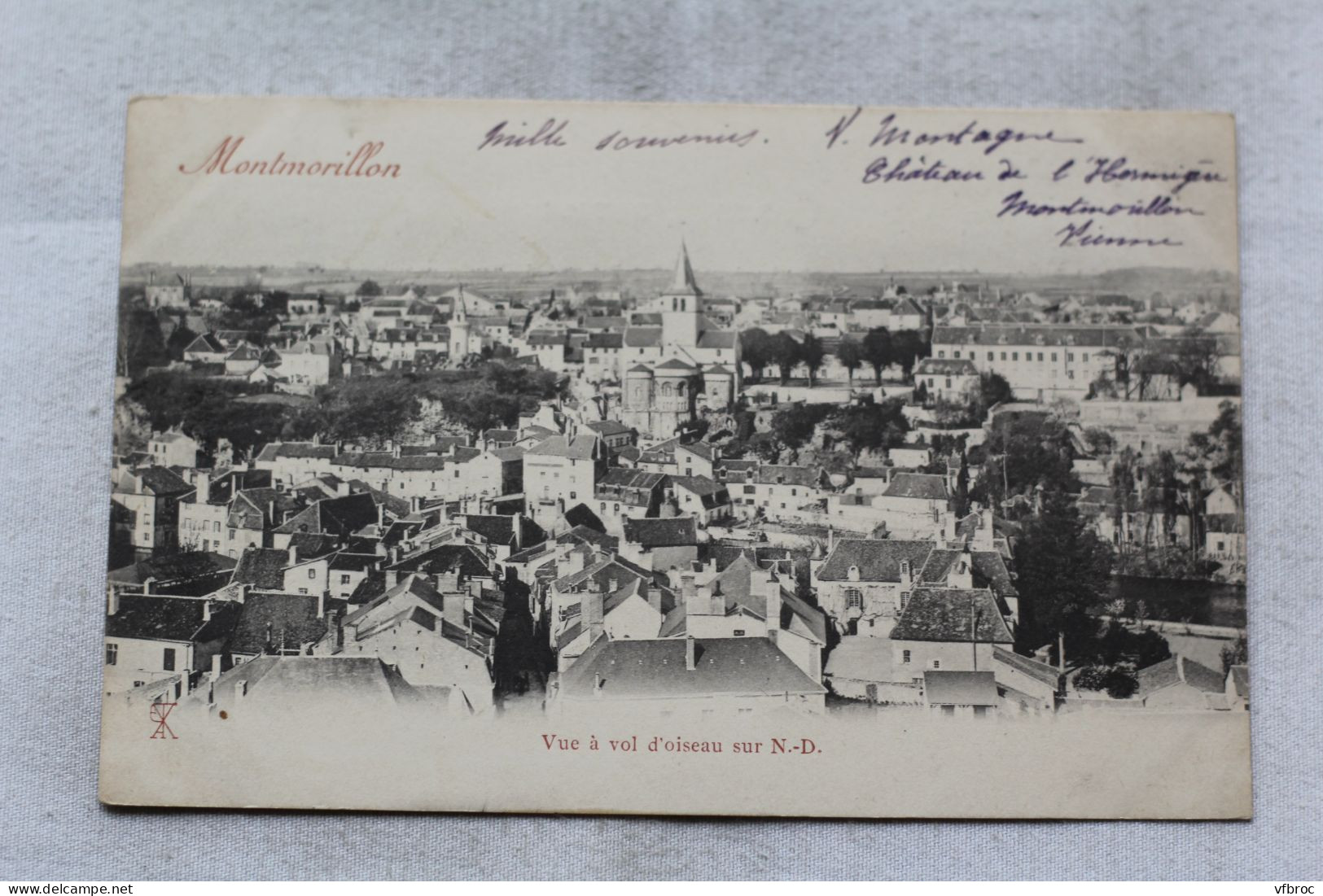 Cpa 1903, Montmorillon, vue à vol d'oiseau sur Notre Dame, Vienne 86