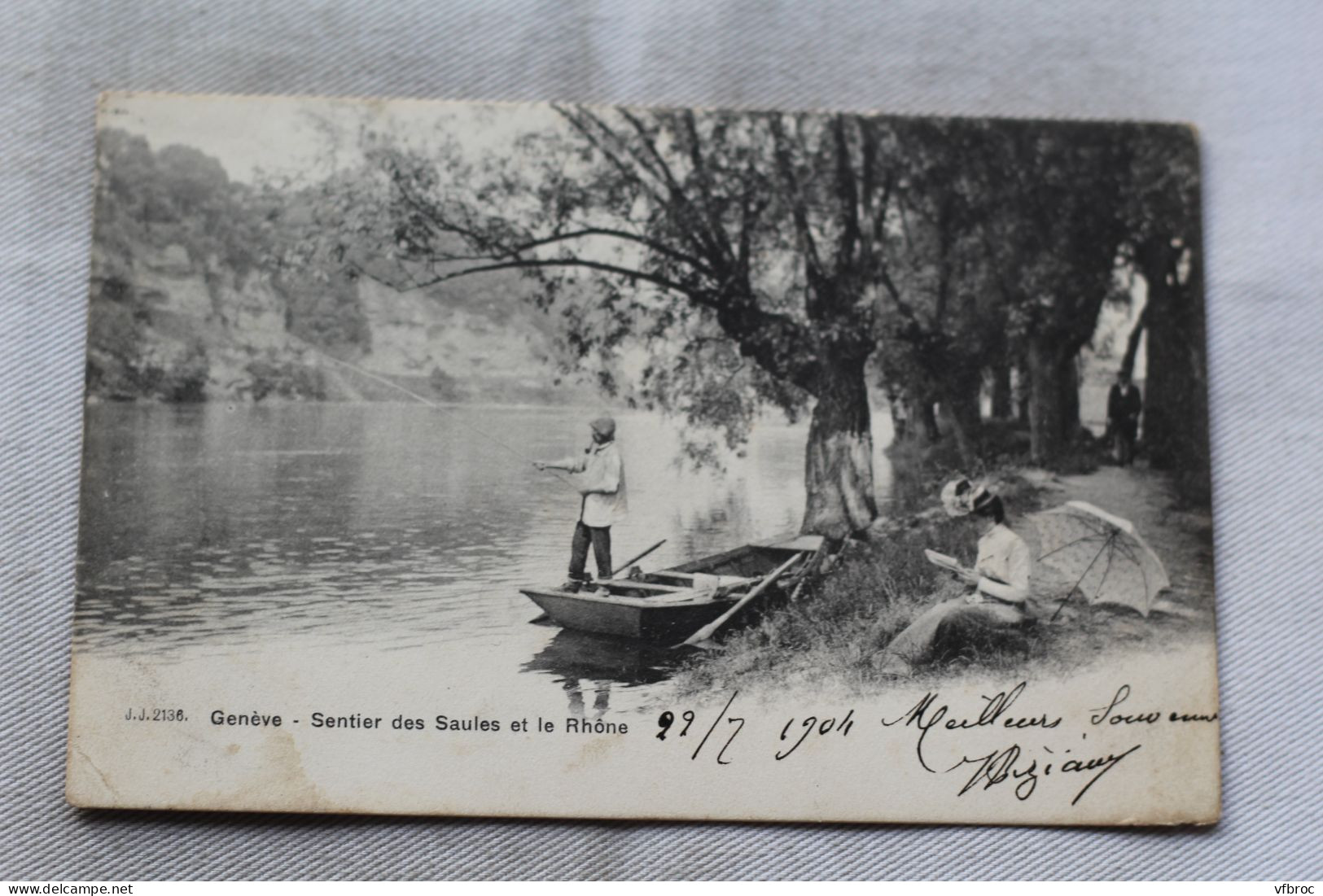 Cpa 1904, Genève, sentier des saules et le Rhône, pêche, Suisse
