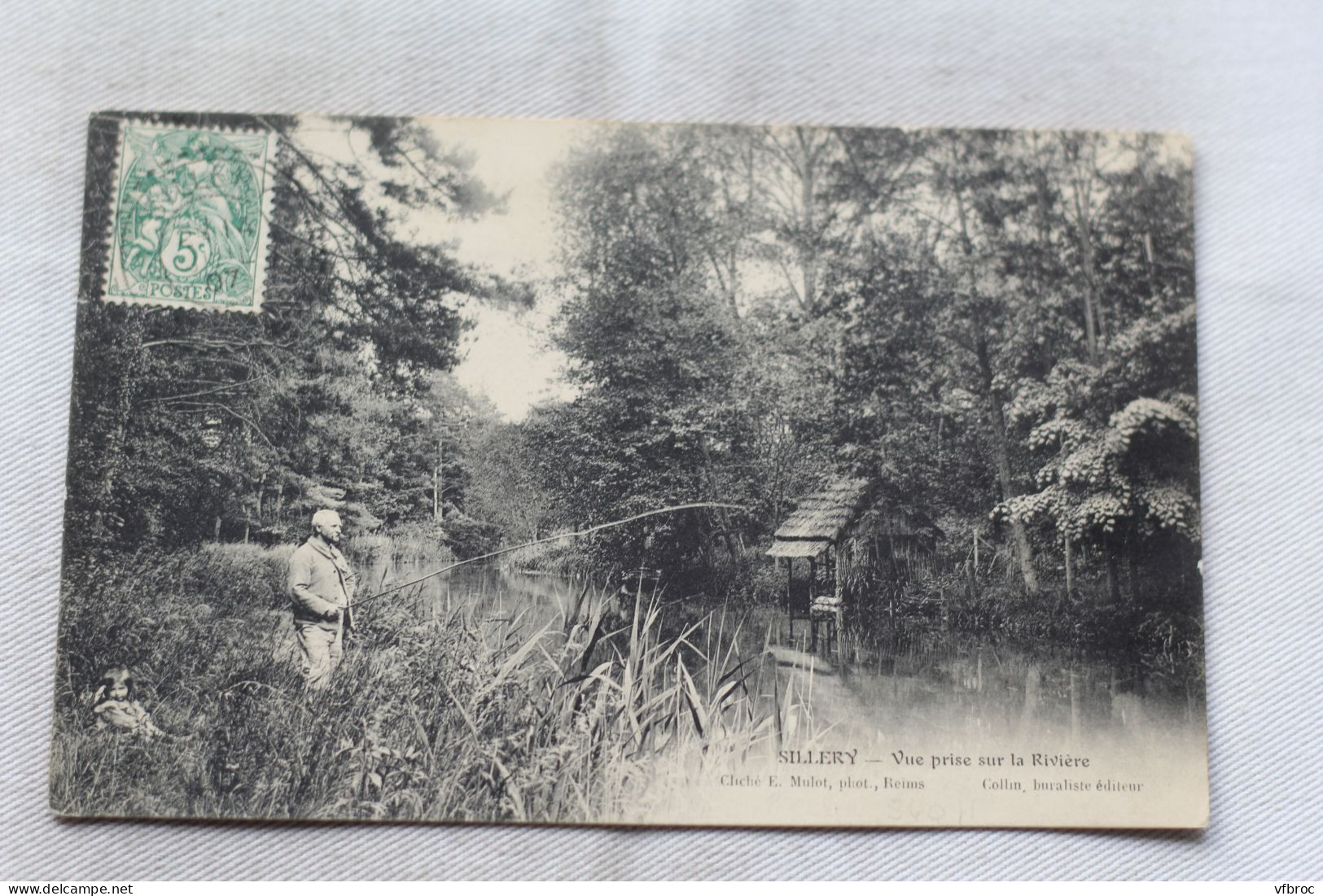 Cpa 1907, Sillery, vue prise de la rivière, pêche, Marne 51
