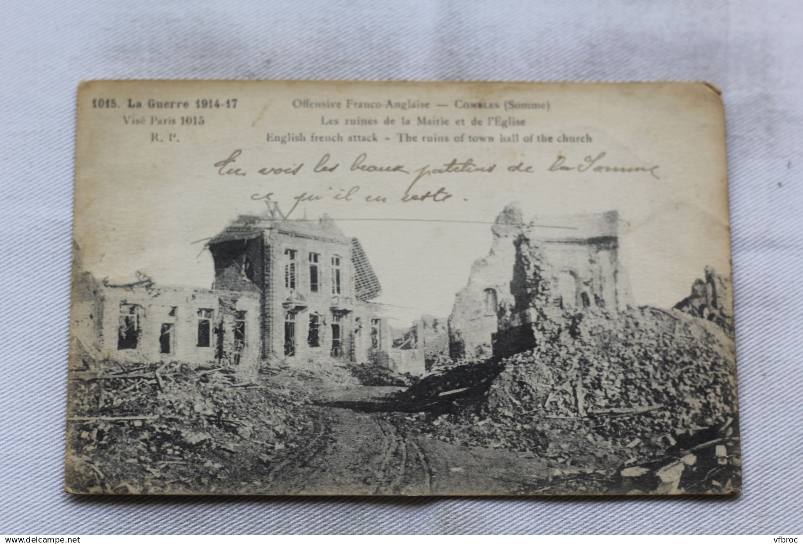 Cpa 1917, Combles, les ruines de la mairie et de l'église, Somme 80