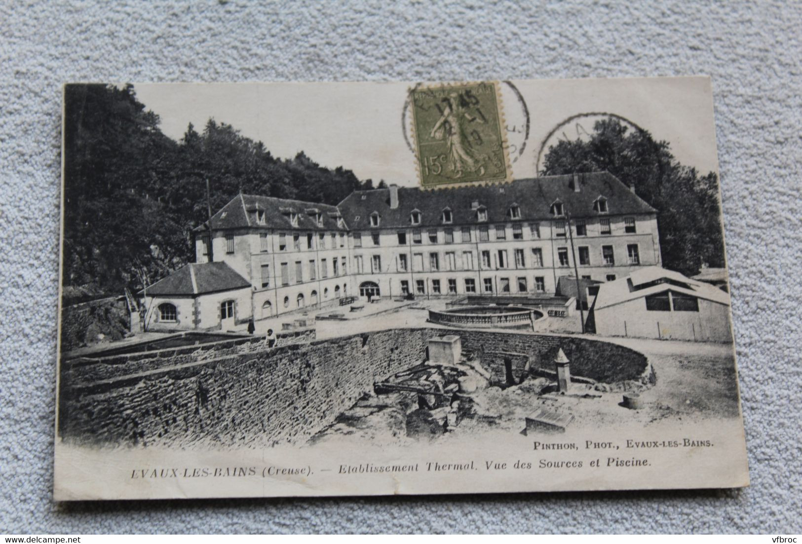Cpa 1919, Evaux les bains, établissement thermal, vue des sources et piscine, Creuse 23