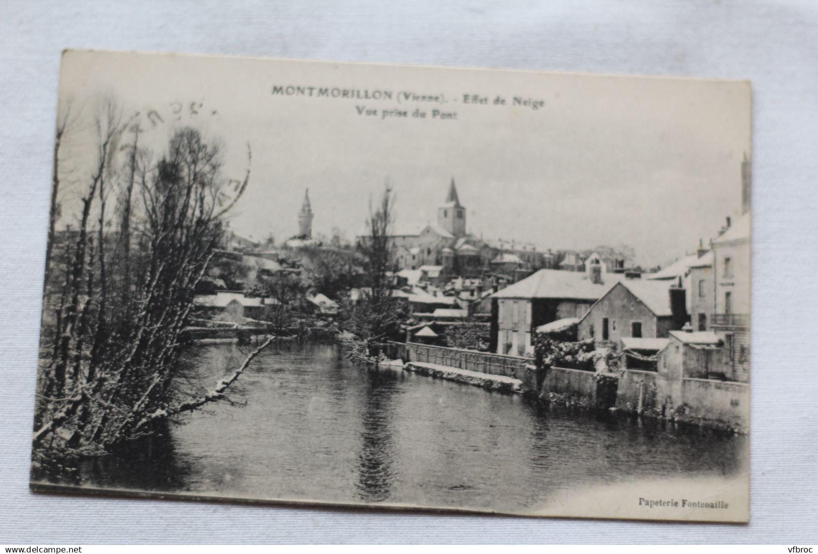 Cpa 1924, Montmorillon, effet de neige, vue prise du pont, Vienne 86