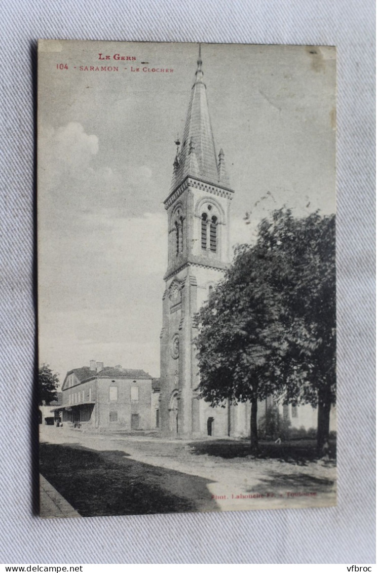 Cpa 1937, Saramon, le clocher, Gers 32