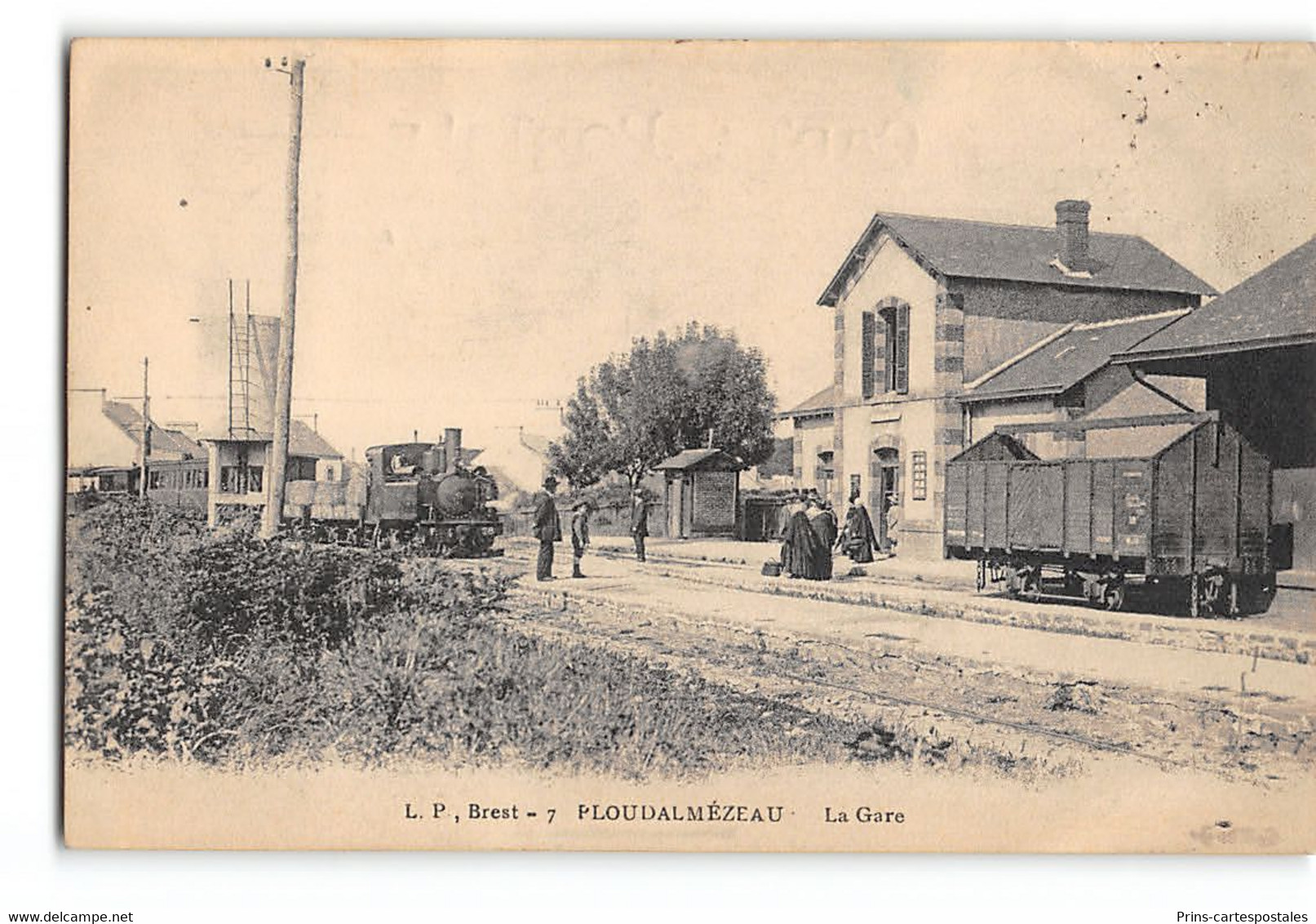 CPA 29 Ploudalmezeau la gare et le train tramway