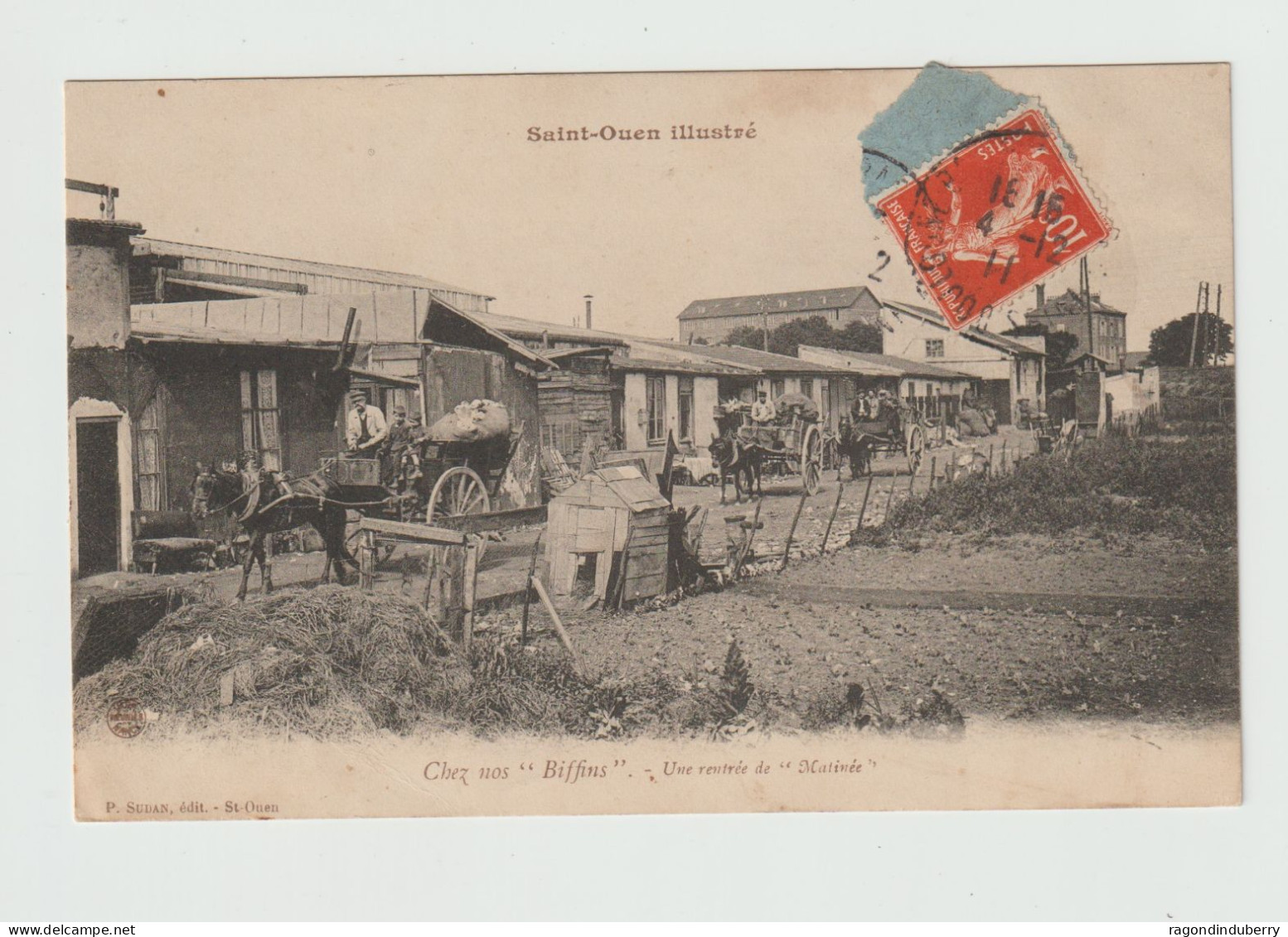CPA - 93 - SAINT-OUEN - Chez les "Biffins" - Une rentrée de Matinée - Attelages de chevaux avec enconbrants Voy en 1911