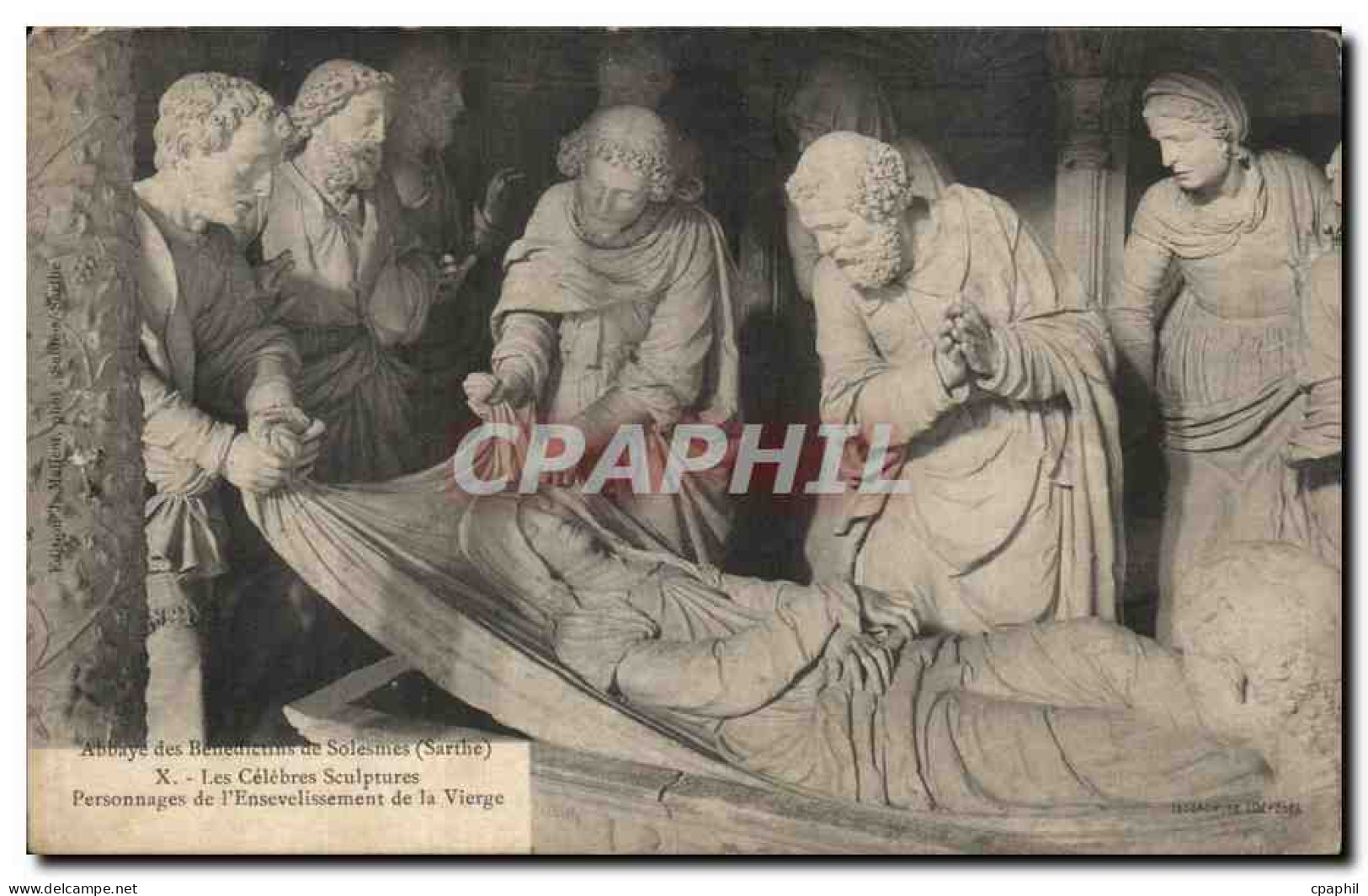 CPA Abbaye Des Benedictins Solesmes Les Celebres Sculptures Personnages de l'Ensevelissement de la Vierge