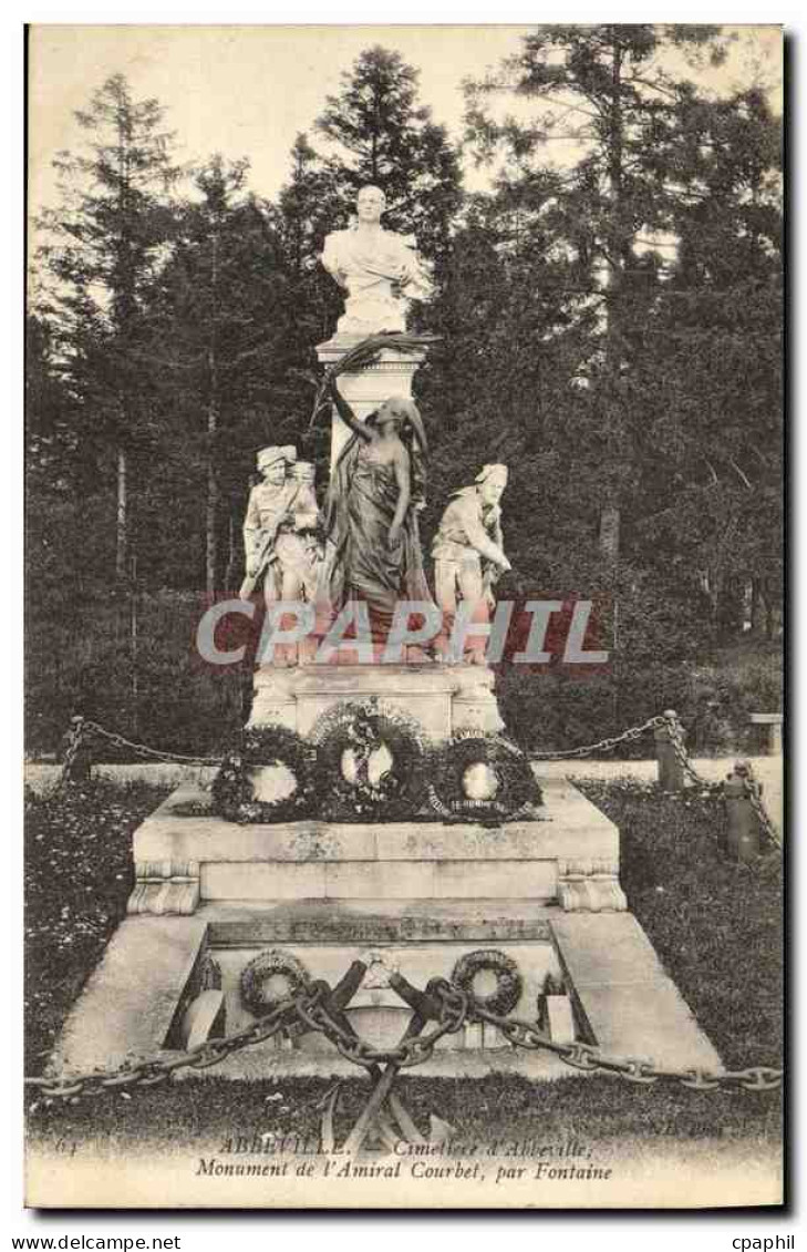 CPA Abbeville Cimetiere d Abbeville Monument de l amiral Courbet par fontaine