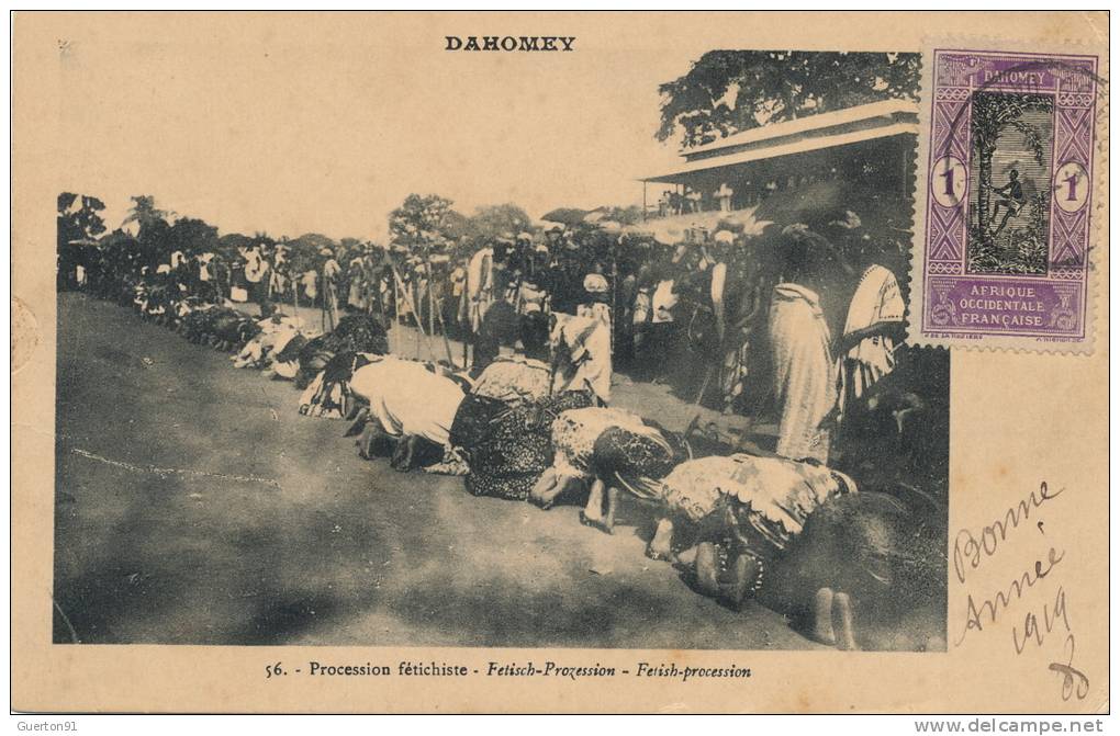 ( CPA AFRIQUE )  DAHOMEY  /  Procession fétichiste  -
