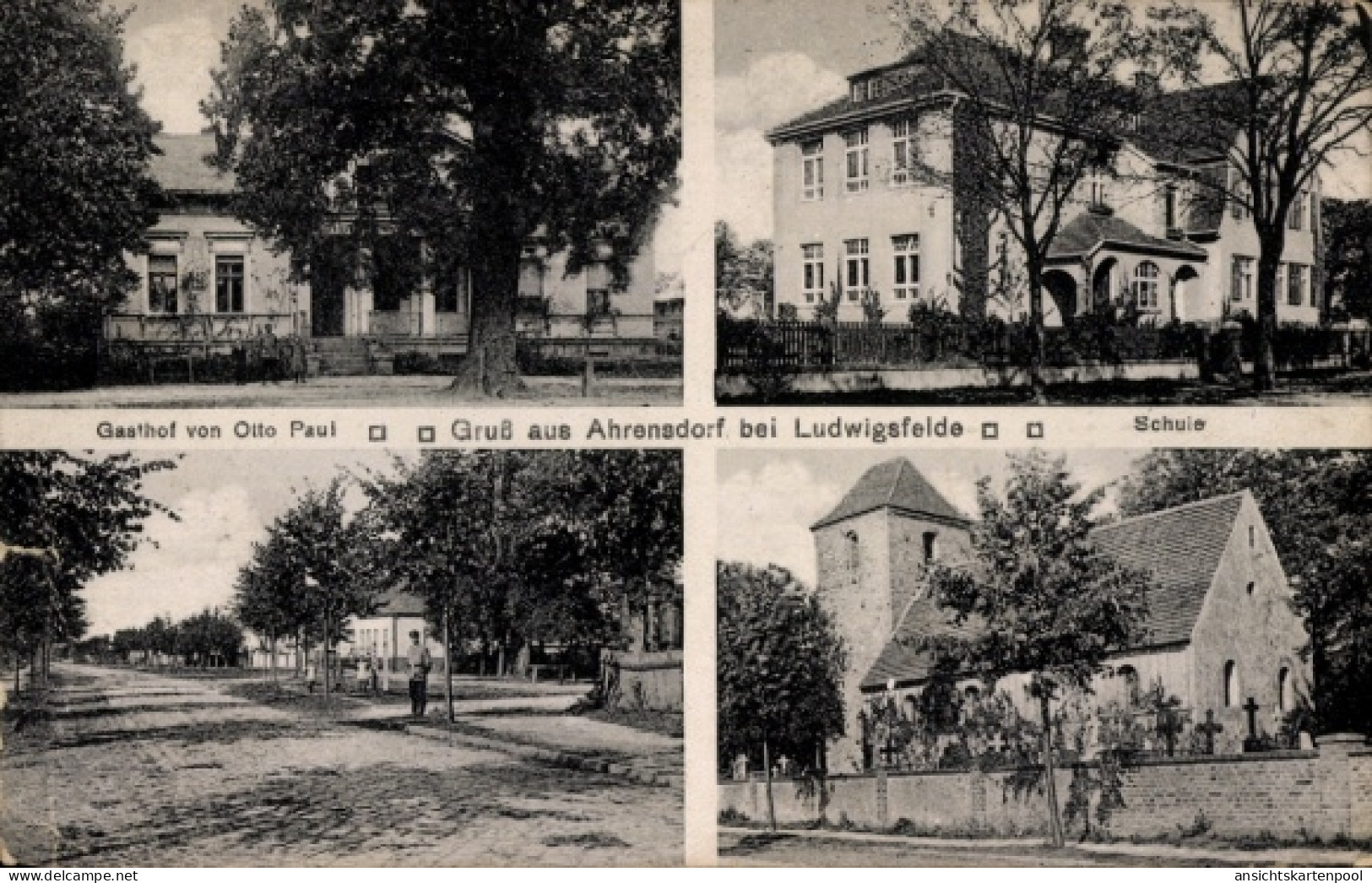 CPA Ahrensdorf Ludwigsfelde in Brandenburg, Gasthof Otto Paul, Schule, Kirche