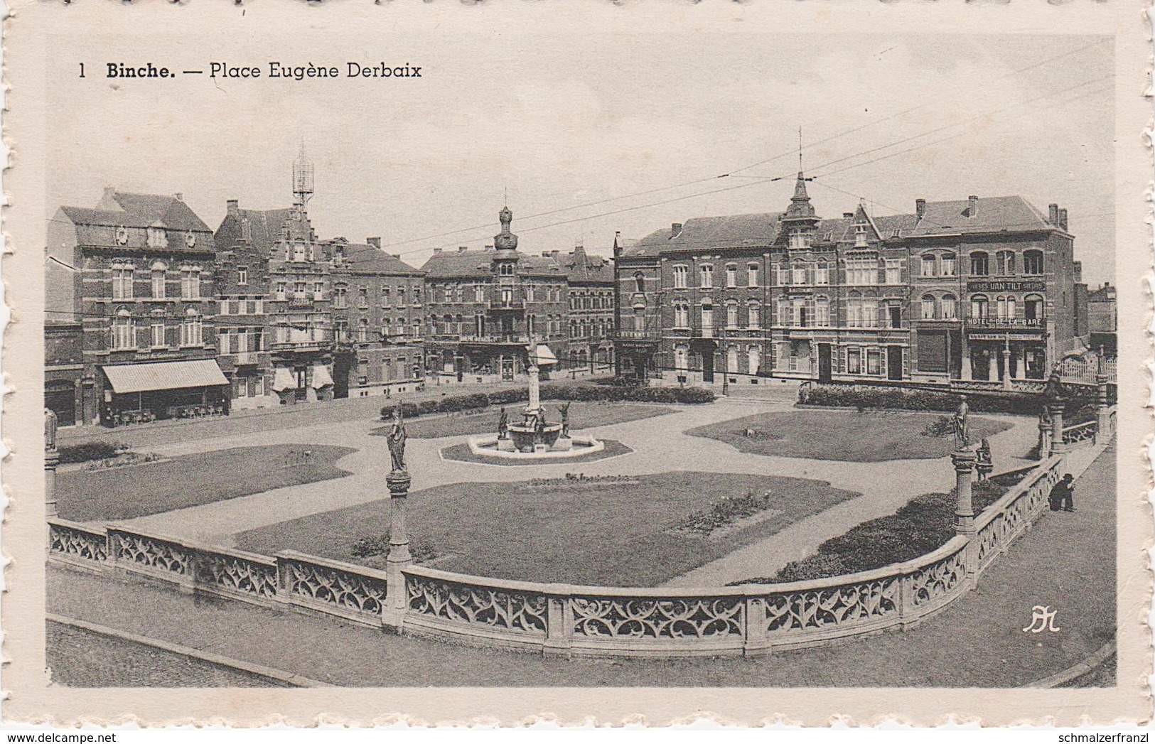 CPA - AK Binche Place Eugène Derbaix Hotel de la Gare a Peronnes Buvrinnes Estinnes La Lovière Mons Givry Hennegau
