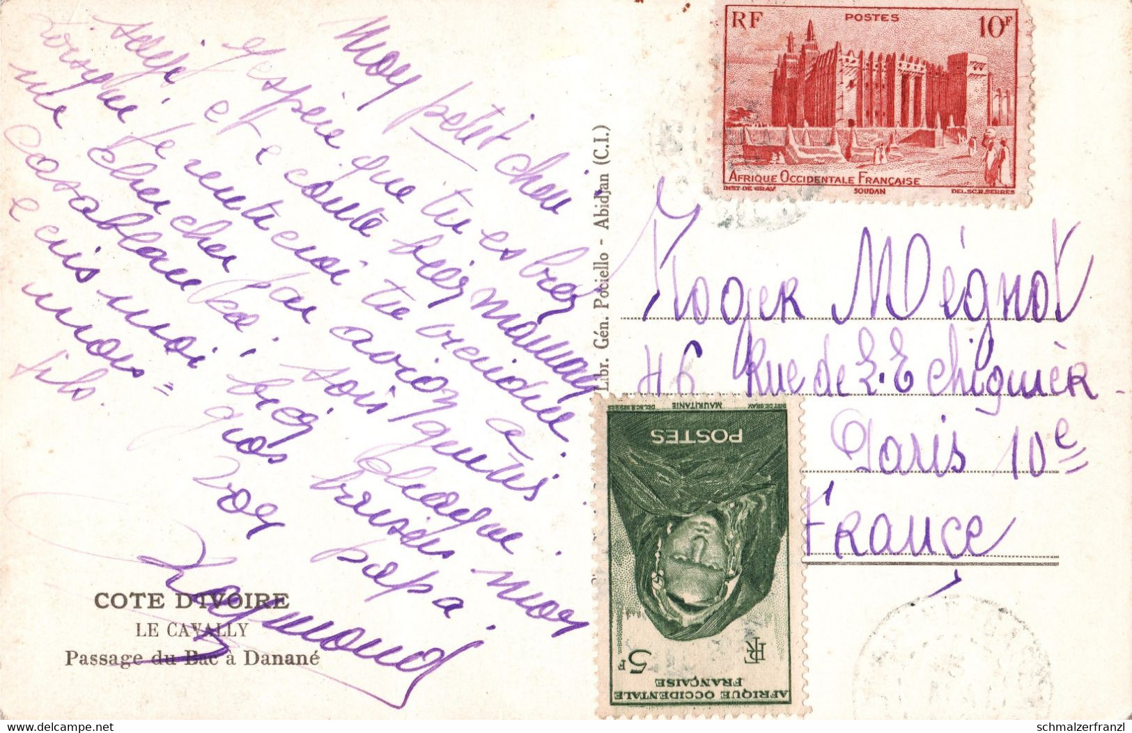 CPA AK Cote d Ivoire Elfenbeinküste Cavally Passage Bac Danane Colonie Afrique Occidentale Francaise A. O. F AOF Timbre