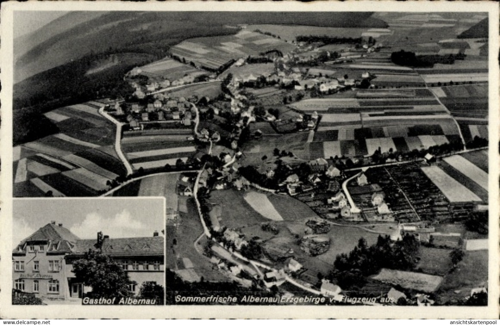 CPA Albernau Zschorlau im Erzgebirge, Fliegeraufnahme, Gasthof Albernau