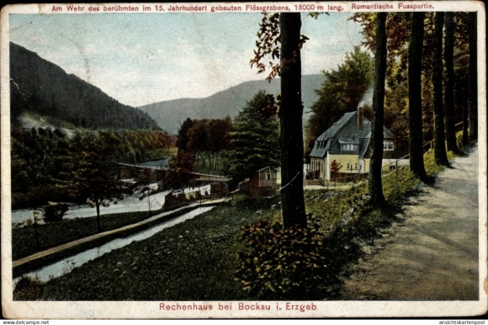 CPA Albernau Zschorlau im Erzgebirge, Rechenhaus, Wehr des Flößgrabens