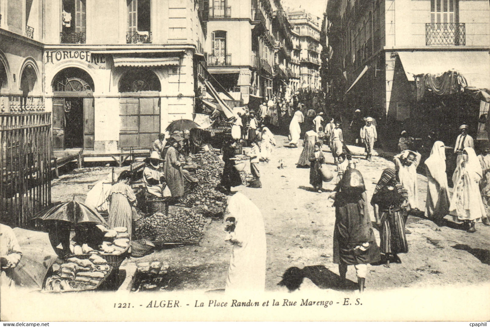 CPA Algeri La Place Randon Et La Rue Marengo