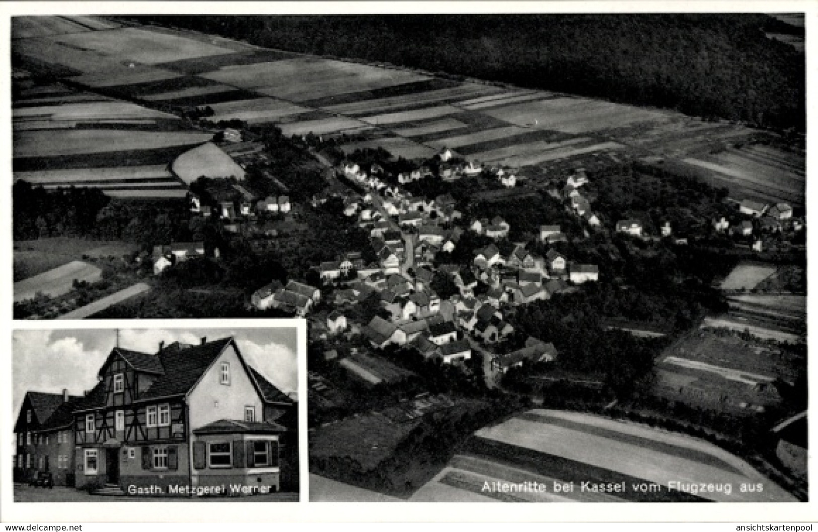 CPA Altenritte Altenridde Baunatal Hessen, Fliegeraufnahme, Gasthaus Metzgerei Werner