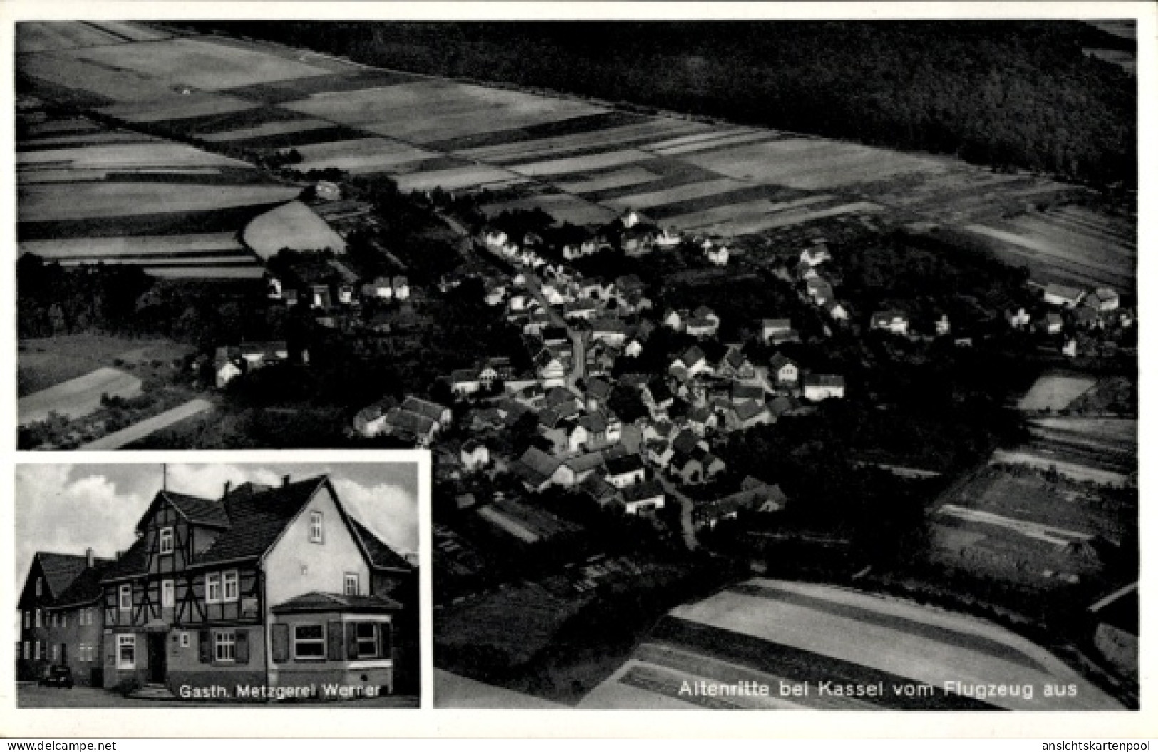 CPA Altenritte Altenridde Baunatal Hessen, Fliegeraufnahme, Gasthaus Metzgerei Werner